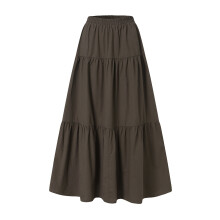(XXXXL, Brown) Womens Casual Long Skirts, Solid Color Pleated Big Hem Elastic Waist Loose Fit Skirts, Simple Style Bottoms