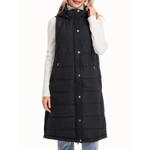 (XL, Black) Chaleco mujer capucha e invierno. 2