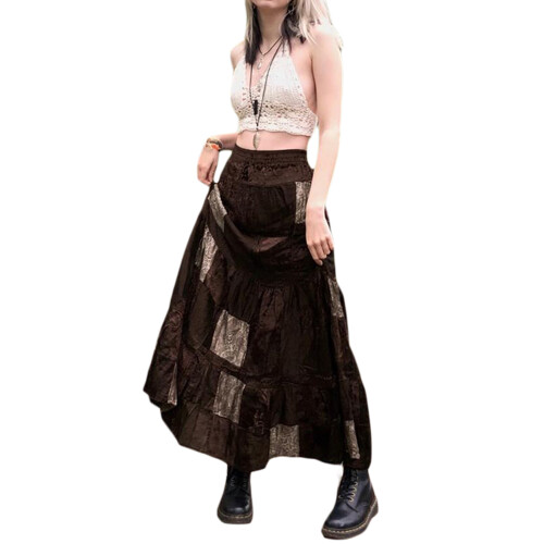 (S, Brown) Jupe longue patchwork adulte (marron)