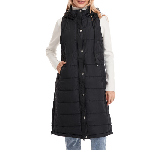 (XL, Black) Chaleco mujer capucha e invierno. 1