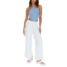 (S, Blue) Débardeur femme, bleu uni, bretelles spaghetti, dos nu, sans manches, pour adultes, tailles S/M/L