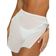 (L, White) Jupes transparentes à lacets, jupes de plage d'été uni pour femmes, mini-jupes taille haute