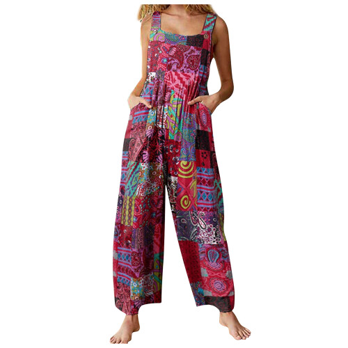(XXXL, Red) Γυναικεία καλοκαιρινή φόρμα, τσέπες, κόκκινο/μπλε