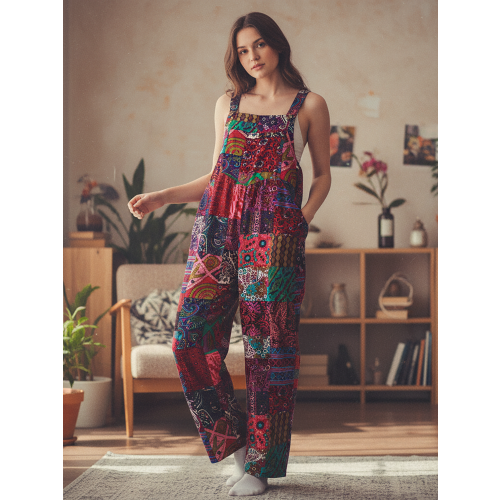 (XL, Red) Γυναικεία καλοκαιρινή φόρμα, τσέπες, κόκκινο/μπλε 2