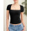 T-shirt da donna a maniche corte con scollo quadrato, foderata, basic, vestibilità slim. 1