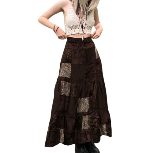 (S, Brown) Jupe longue patchwork adulte (marron) 1