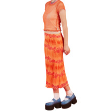 (S, Orange) Women Skirt with Floral Print Bright Colors Bohemian Style Casual Summer Beach Clothing