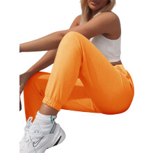 (S, Orange) Damen Wild Casual Hose Herbstmode Unifarben Hoher Bund Strapsen Jogginghose