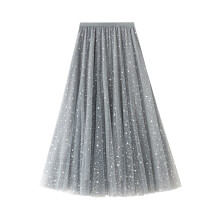 (One Size, Grey) Women Starry Sky Mesh Tutu Skirt, Sequin Glitter Layered Tulle Maxi Skirt A-Line Party Skirt Dress