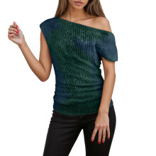 Karneval Damen Pailletten-Top mit One-Shoulder-Schulter, Kurzarm, modische, lockere Bluse mit Rundhalsausschnitt, elegant und funkelnd – perfekt