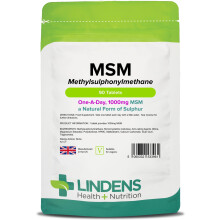 Lindens - MSM 1000mg - 90 Vegan Tablets - 1-A-Day - UK Made - Rich in Sulphur, Joint Support, Tissue, Joint Care | Natural Sulfur