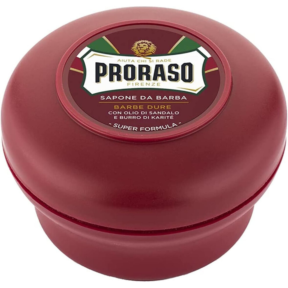 Proraso Shaving Soap For Coarse Beards In A Bowl, 150Ml, Nourishing And Moisturising Shaving Soap For Men With Sandalwood And Shea Butter, Made In It