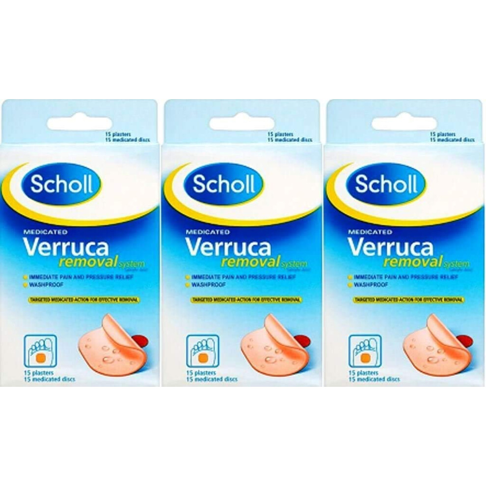 Scholl Verruca Removal Plasters 15 Plasters X 3 Packs