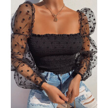 (S, Black) Haut court sexy blouse/chemise soirée/club