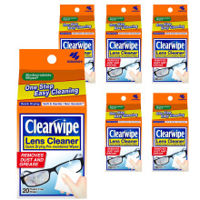 Clearwipe Lens Cleaner 6x pack of 20 Lens Wipes, Biodegradable Wipe, Individuall