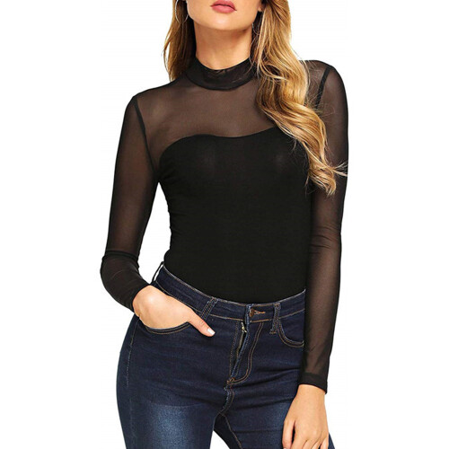 (XL, Black) Body sexy pour maille transparente 1