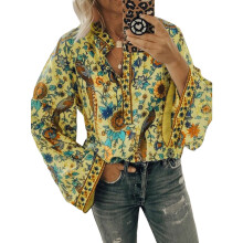 (XL, Yellow) Blouse femme décontractée, tendance printemps/automne