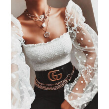 (L, White) Haut court sexy blouse/chemise soirée/club