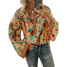 (L, Orange) Blouse femme décontractée, tendance printemps/automne