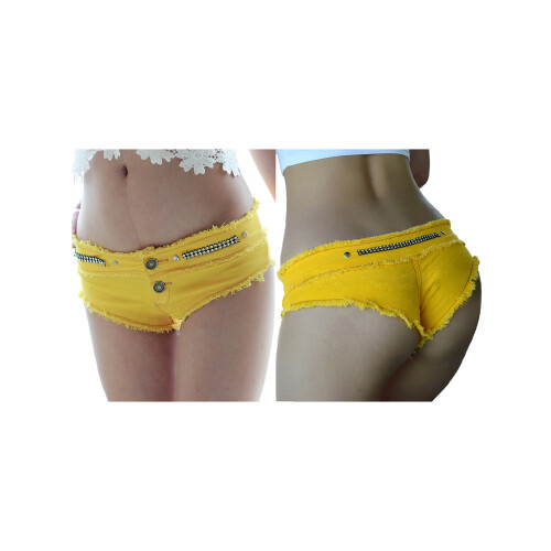 (M, Yellow) Short en jean la plage. 2