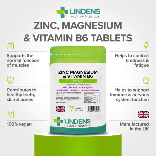 LINDENS Lindens Zinc, Magnesium and Vitamin B6 Complex Tablets - 90 Pack - 1