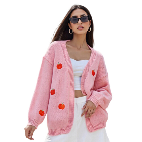 (L, Pink) Gilet cardigan ouvert et automne.