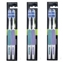 REACH Essential Care Interdental Medium Toothbrush, Duo Pack x 3, Full Head Hard Bristle Manual Toothbrushes, Variety Colors Multi