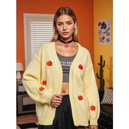 (S, Yellow) Gilet cardigan ouvert et automne. 2