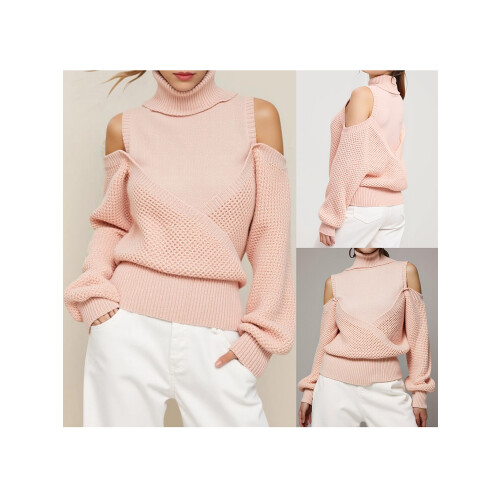 (S, Pink) Pull ample d'automne en maille. 1