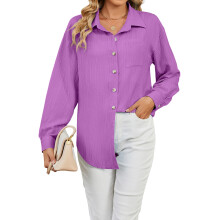 (M, Purple) Damesblouse, blouse met lange mouwen en knoopsluiting, losvallend model, effen, elegant, herfsttopjes