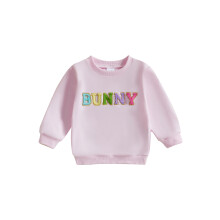 (6-12 Months, Pink) Baby Girl Easter Sweatshirt Letter Embroidery Round Neck Long Sleeve Tops for Toddler Cute Clothes