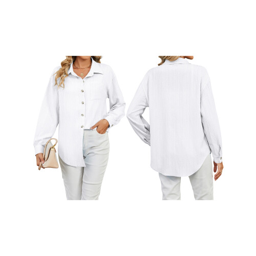 (L, White) Γυναικεία Μακρυμάνικη Πουκάμισα, Φθινοπωρινές Μπλούζες 1