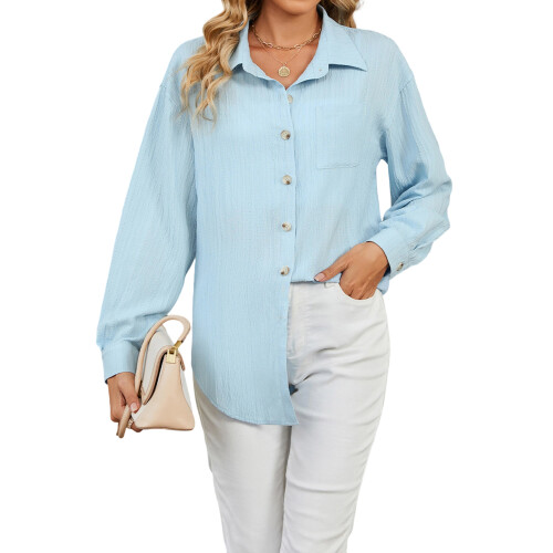 (XXL, Sky Blue) Γυναικεία Μακρυμάνικη Πουκάμισα, Φθινοπωρινές Μπλούζες