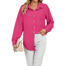 (S, Rose Red) Damesblouse, blouse met lange mouwen en knoopsluiting, losvallend model, effen, elegant, herfsttopjes