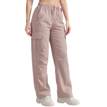 (XXL, Pink) Damen Frühling Sommer Baggy Pants Kordelzugbund Lockere einfarbige Cargohose mit weitem Bein