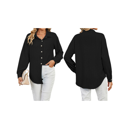 (XXL, Black) Γυναικεία Μακρυμάνικη Πουκάμισα, Φθινοπωρινές Μπλούζες 1