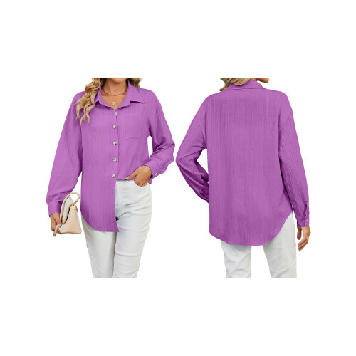 (XL, Purple) Γυναικεία Μακρυμάνικη Πουκάμισα, Φθινοπωρινές Μπλούζες 1