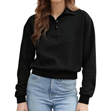 (L, Black) Pull ample d'automne haut décontracté