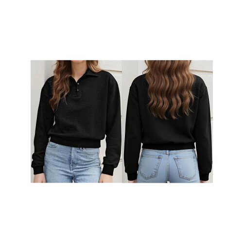 (L, Black) Pull ample d'automne haut décontracté 1