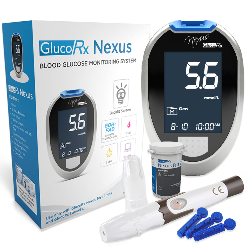 Glucorx Nexus Blood Glucose Monitoring System Kit (Eligible For Vat Relief In The Uk)