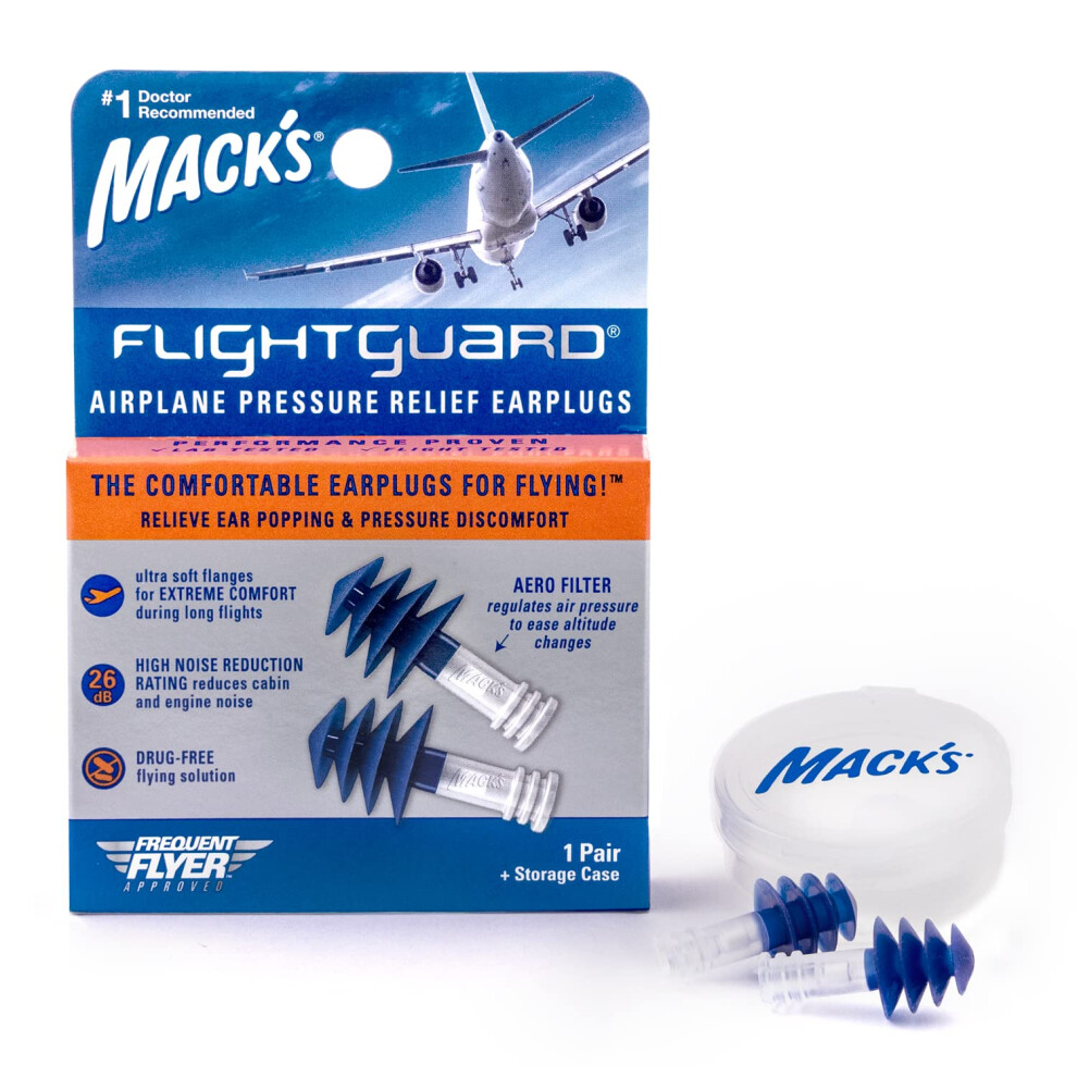 Mack's Flightguard Airplane Pressure Relief Earplugs - 26Db Nrr - Comfortable, Safe, Travel Ear Plugs