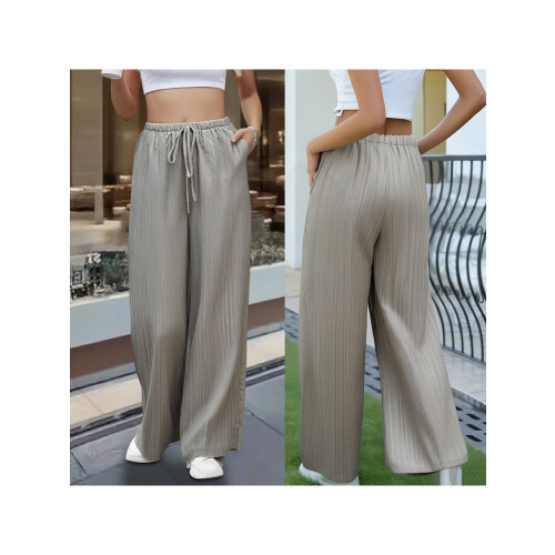 (L, Khaki) Γυναικείο φαρδύ παντελόνι μπατζάκια, άνοιξη-καλοκαίρι 1