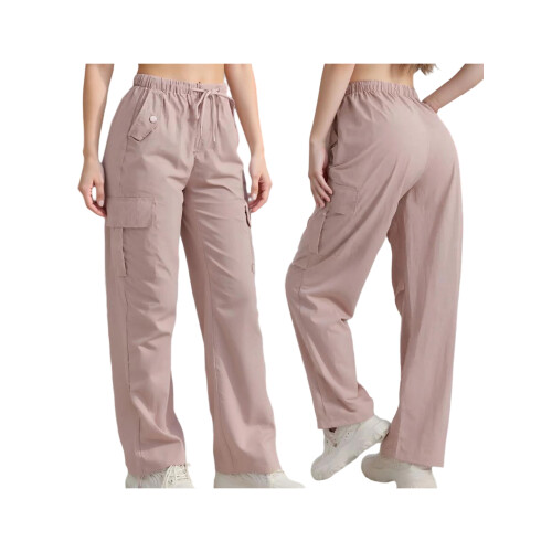 (XXL, Pink) Γυναικείο φαρδύ παντελόνι μονόχρωμο cargo 1