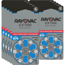 Rayovac Extra Advanced Hearing Aid Batteries, Size 675, Blue Tab, PR44, Pack of 60