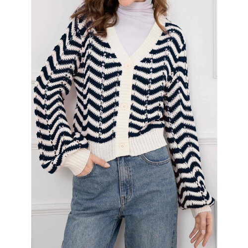 (L, Navy Blue) Gilet rayé pour et l'automne. 2