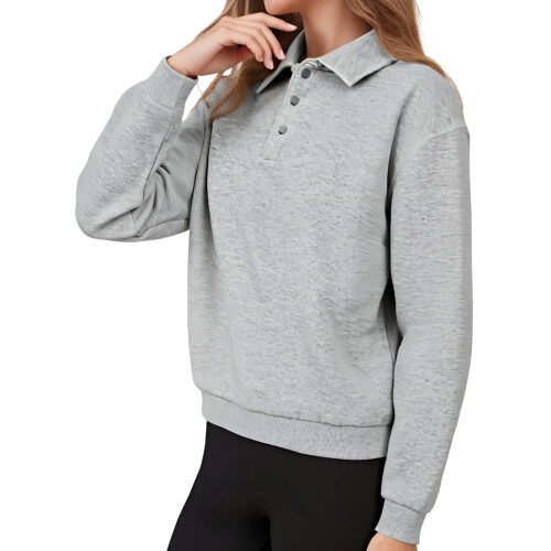 (L, Gray) Pull ample d'automne haut décontracté