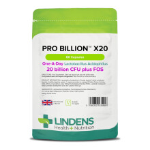 Lindens - Pro Billion X20, 60 Capsules - 20 Billion CFU Plus FOS - 1 a Day, UK Made - High Potency Lactobacillus Acidophilus, Heal