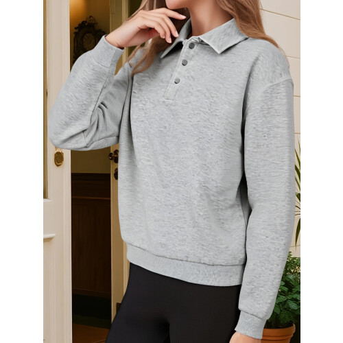 (L, Gray) Pull ample d'automne haut décontracté 2