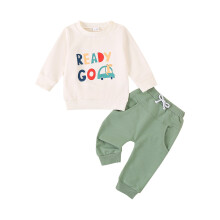 (3-6 Months, Multicolor) Éadaí Fómhair do Bhuachaillí Óga, Geansaí Muineál Babhta le Muinchille Fada, Bríste Soladach, Tacar 2 phíosa
