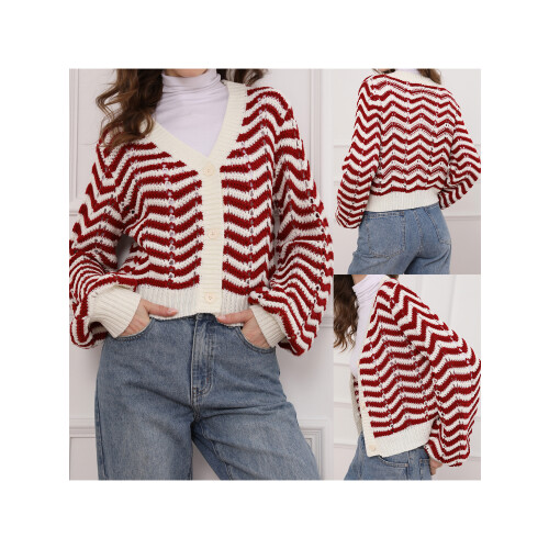 (S, Red) Gilet rayé pour et l'automne. 1